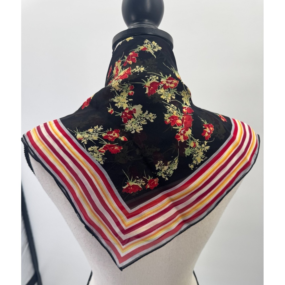 Ralph Lauren Floral Silk Square Scarf Neck Wrap Small Striped Preppy Heritage